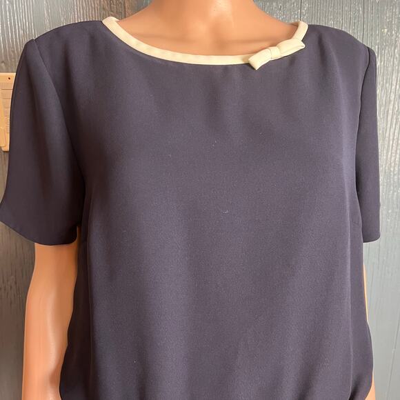 Talbots Navy Blue Blouson Style Midi Dress 14 Crepe Career Business Party Preppy - Picture 3 of 5